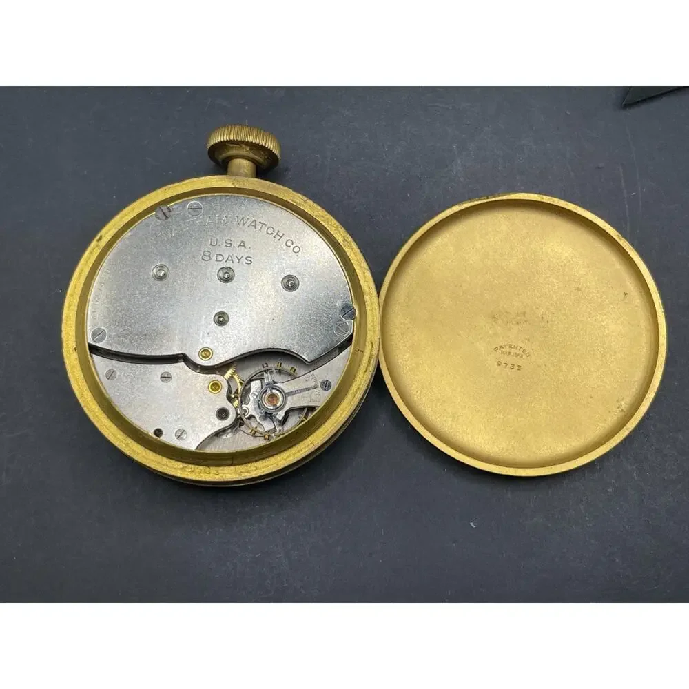 Antique Waltham USA 8 Day Automobile Dashboard Car Clock Gold Tone 15 Jewels